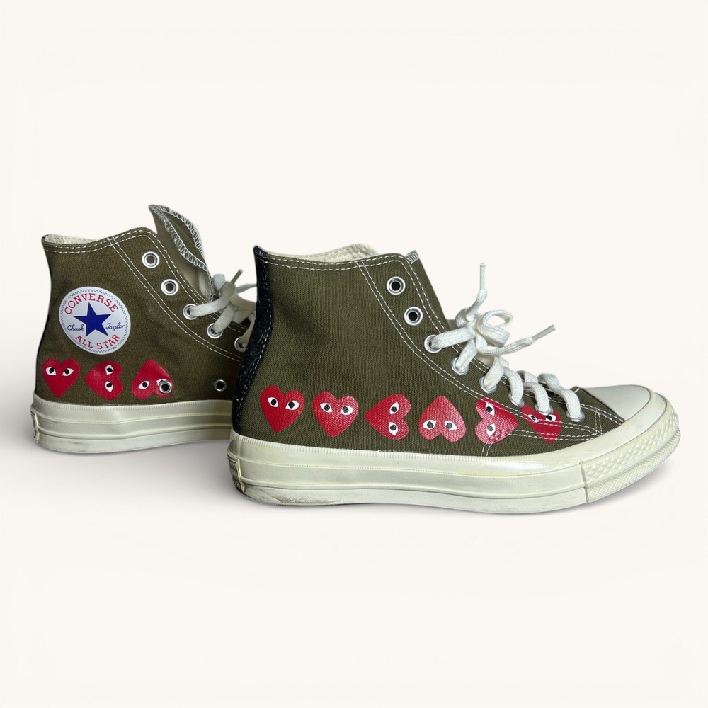 CDG Play Converse Chuck 70 Multi Heart Olive High Mens 7 Womens 9 Green Sneakers